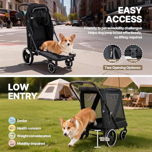 Beberoad Dog Stroller for 2 Dogs, Pet Stroller for Multiple Pets, R7 All-Terrain ER Tires with Shock Absorption, Full Panoramic Mesh Windows, One-Second Fold, Detachable & Washable Waterproof Fiber - Thumbnail 6