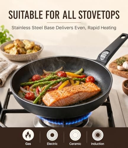 USELUCK 9.5 Inch Nonstick Frying Pan with Detachable Handle, Non Toxic Ceramic Skillet for Cooking, Induction Cookware with Removable Handle, Dishwasher & Oven Safe, PFAS PFOA & PTFE Free, Black - Thumbnail 5