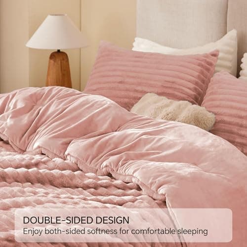 BEDELITE Fleece Full Comforter Set -Super Soft & Warm Fluffy Dusty Pink Bedding, Luxury Fuzzy Heavy Bed Set for Winter with 2 Pillow Cases - Thumbnail 5