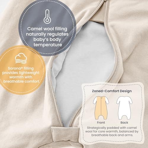 kaiya baby Unisex Toddler Sleep Sack with Feet 1.0 Tog Split Legs Sleep Sack 6-18 Months, Sleep Bag Walker, Gifts for Boys & Girls, Cream - Thumbnail 3