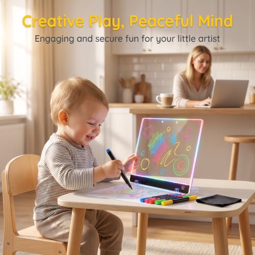 Led Drawing Board for Kids Doodle Board & Adults Message Board w 7 Dry Erase Markers Home Office Supplies and Back to School Supplies,6 Led Lights, Writing, Drawing Tablet & Tracing Paper - Thumbnail 4