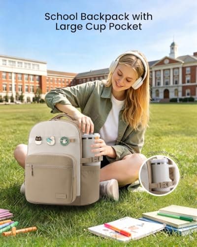 LOVEVOOK Laptop Backpack for Women with 40oz Tumbler Holder, Lightweight School Backpack Fits 17.3 Inch Laptop, Cute College Backpack for Work, Travel & Daily Commute - Thumbnail 3