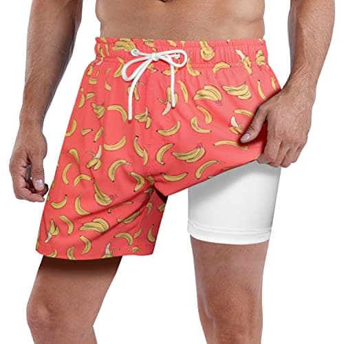 MILANKERR Plus Size Board Shorts Men with Compression Liner,Mens Swimsuits with Compression Shorts 5.5 inch Inseam(Orange Branana,X-Large) - Image 1
