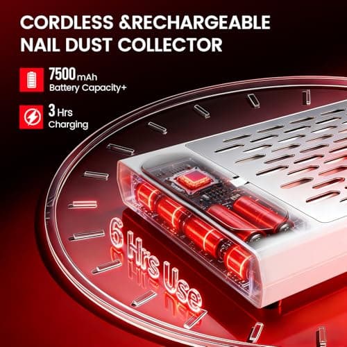 AIKYA Professional Nail Dust Collector - 4000RPM Powerful Vacuum with 10 Speed Settings, Quiet Cordless Extractor for Acrylic Nails, Salon & Home Use-White - Thumbnail 5