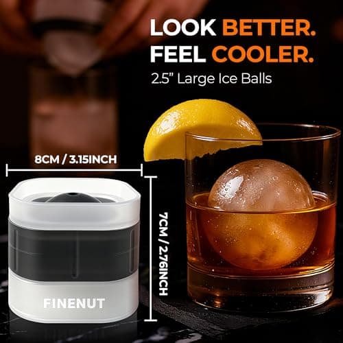 FINENUT Easy Release Ice Ball Maker Mold, 4 Pack, 2.5 Inch Large Round Ice Cube Mold for Whiskey & Cocktails, Stackable Lid, Reinforced Leak-Resistant Silicone, BPA-Free - Thumbnail 2