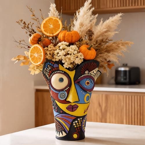 U WONDERFUL Face Vase - Flower Vase Unique, Funny Cool Abstract Art Decorative Vase/Flower Pot, Colorful Large Flower Vase for Home Living Room Office Book Shelf