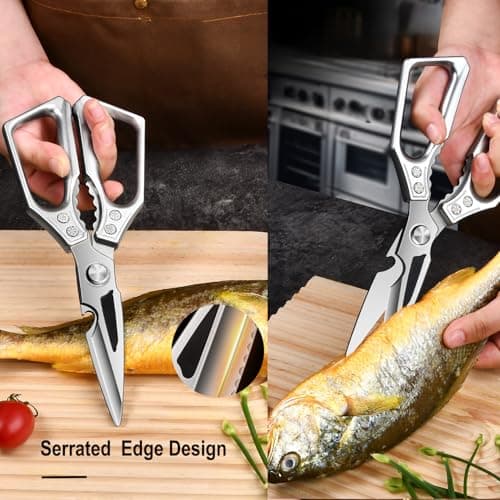 TUOLEWE Heavy Duty Kitchen Scissors - 3.0mm Thickened Professional Stainless Steel Blades, All-Purpose Dishwasher Safe Meat & Poultry Shears for Cutting Chicken Bones, Food Prep - Thumbnail 4