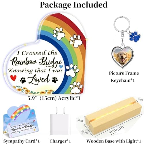 Rainbow Bridge Dog Memorial Gifts for Loss of Dog Cat Christmas Gift,5.9“ Acrylic with LED Light/Picture Frame Keychain with Paw Prints/Sympathy Card Pet Sympathy Bereavement Gifts for Pet Lovers(Paw) - Thumbnail 2