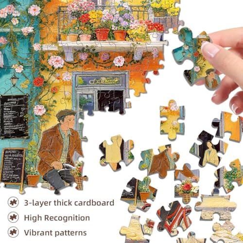 Romantic Cafe Puzzles for Adults 1000 Pieces,Impossible Hard Difficult Challenging Jigsaw Puzzles for Adults 1000 Pieces,Puzzle with Letters on Back,Recycled Paper Jigsaw Puzzle(27.6"x19.7") - Thumbnail 3