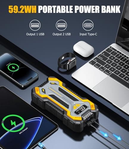 Car Jump Starter, VACASSO 5000A Car Battery Jump Starter for Up to 10L Gas and 8L Diesel Engines, 12V Portable Jumper Starter Power Pack with Booster Car Starter Jump Box, LED Light, Jumper Cable - Thumbnail 4