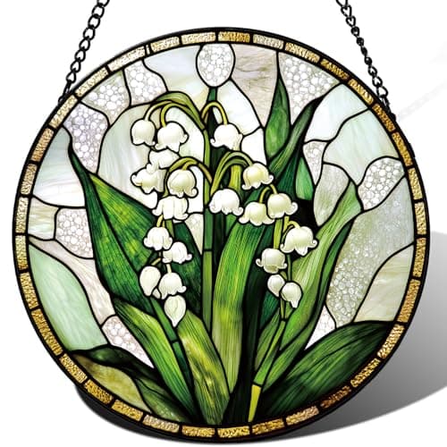 Zizzie Stained Glass Lily of the Valley Suncatcher, White, 7.9" - Image 1