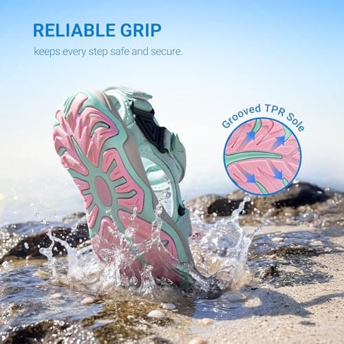 DREAM PAIRS Boys Girls Sandals Kids Adventurous Light-Weight Adjustable Straps Summer Water Shoes (Toddler/Little Kid/Big Kid),Size 13 Little Kid,Mint/Pink,170892-K - Thumbnail 6