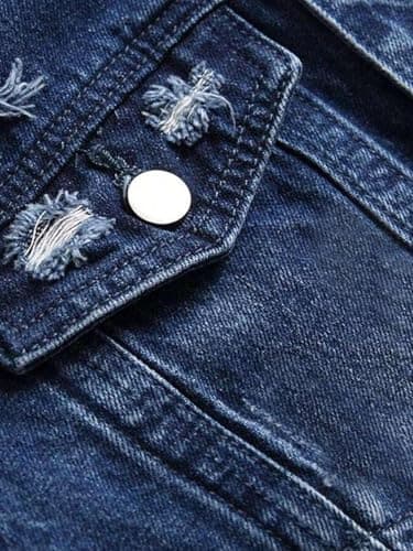 Huang's Men's Denim Jacket with Distressed Ripped Details Classic Fit Non - Stretch Fabric Cool Stylish Caual Coat (US, Alpha, XX-Large, Regular, Regular, Y118) - Thumbnail 4