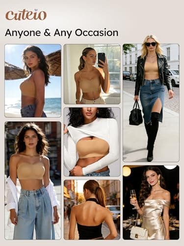 Strapless Bras for Women - Unlined Bandeau for Natural Shape, Wireless Pull-On Bra, Comfy Seamless Bralette No Underwire Skin M - Thumbnail 5