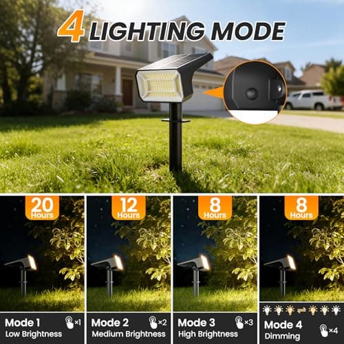 Fabrito Solar Spot Lights Outdoor 4 Pack, [108Leds, 4 Modes] Auto On/Off Spotlights, IP67 Waterproof Landscape Lights for Tree, Yard, Patio, Pool, Pathway, Driveway, Warm White - Thumbnail 3