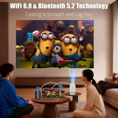 [Smart Projector with Apps] 4K Supported Mini Projector with Wifi and Bluetooth, XENPONAD Movie Projector for Bedroom Celling Camping & Outdoor Use, Portable Projector with Speaker, Auto Keystone - Thumbnail 4