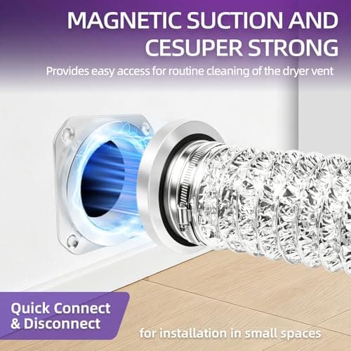 Magnetic Dryer Vent Hose Connector Kit Quick Coupling for Tight Space Including Flexible 3.3ft 4" Duct & two Clamps Easy to Clean for Laundry Room,Apartment Secadora Pipe Connection Exhaust Coupler - Thumbnail 2