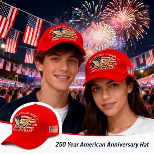 250 Anniversary USA Hat for Men Women,Eagle Printed Adjustable Baseball Cap,Patriotic 250th Gift for Husband,Veteran(Red) - Thumbnail 5