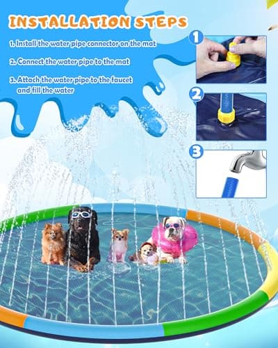 Instraella Splash Pad, 13FT Extra Large Sprinkler Play Mat for Dogs & Kids, 0.55mm Thickened Outdoor Water Toys, Foldable Summer Splash Mat for Toddlers, Children and Pets - Thumbnail 6