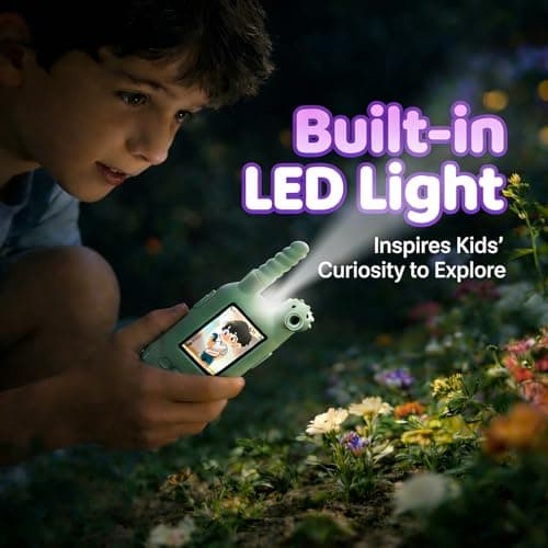 Kids Video Walkie Talkies 2 Pack, 180° Rotating Camera & Live Video Chat, Rechargeable Intercom Toys with 6 Voice Changers, Flashlight & 10 Fun Ringtones, Outdoor Toys for Boys Girls, Green & Purple - Thumbnail 4