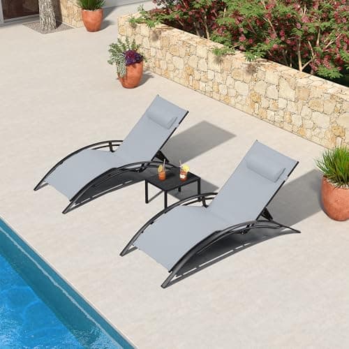 PURPLE LEAF Patio Oversized Chaise Lounge Chair Set with 2 Side Table Pool Adjustable Recliner Chairs for Outside Beach Outdoor Sunbathing Tanning Poolside Lounges - Thumbnail 2