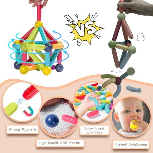 Titrot Magnetic Blocks Kids Toys, Magnetic Building Sticks STEM Educational Sensory Toy Preschool Learning Montessori Toys for Toddlers Boys Girls Ages 3-8 with 1 Car - Thumbnail 4