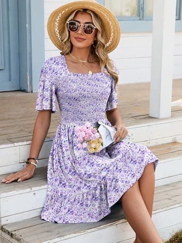 UEAL Easter Dresses for Women 2026 Flowy Lilac Spring Wedding Guest Summer Sun Dress XX-Large Purple Floral - Thumbnail 6