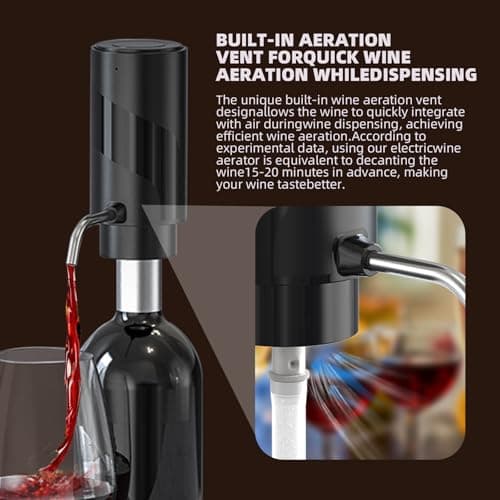 AREYCVK Wine Aerator Electric Wine Decanter Automatic Wine Aerator, Wine Dispenser Wine pourer with USB Rechargeable,Wine Lover for women&Men(Black-ABS) - Thumbnail 3