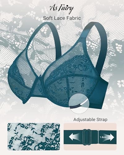 As Fairy Minimizer Bras for Women Full Coverage Unlined Lace Bra Plus Size Supportive Underwire Bras(Balsam Blue 36DDD) - Thumbnail 6
