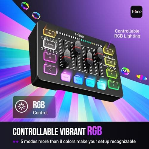 FIFINE Gaming Audio Mixer, Streaming RGB PC Mixer with XLR Microphone Interface, Individual Control, Volume Fader, Mute Button, 48V Phantom Power, for Podcast/Recording/Vocal/Game Voice-AmpliGame SC3 - Thumbnail 6