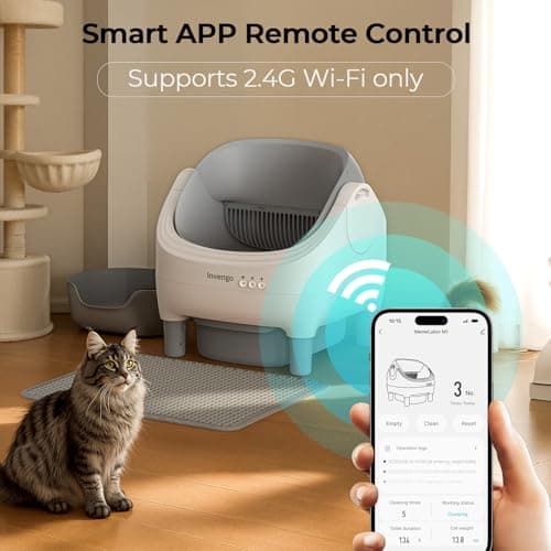 Invengo Automatic Cat Litter Box Self Cleaning, App Control, Open-Top Automatic Litter Box with Safety Sensors, Ultra-Quiet, 10.5L Waste Bin with Odor Control, 2 Rolls of Garbage Bags, LightGrey - Thumbnail 2