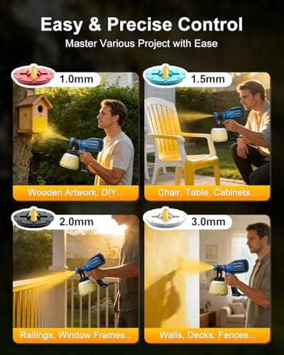 Paint Sprayer, HVLP Spray Gun with Cleaning & Blowing Joints, 4 Nozzle Sizes & 3 Spray Patterns, Easy to Clean, for Furniture, Cabinets, Decks, Walls, Doors, DIY Projects, etc. - Thumbnail 4
