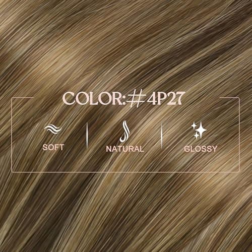 Easyouth Nano Hair Extensions Human Hair Highlight 18 Inch 50G, Nano Beads Extensions Human Hair Medium Brown Highlight Caramel Blonde, Nano Ring Beads Hair Extension Add Volume for Women, 50S - Thumbnail 2