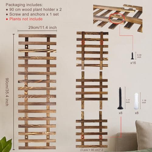 2 Pcs Wall Planter for Indoor Outdoor Plants - Wooden Wall Amounted Plant Holder for Hanging Pots, Vertical Pack Wood Garden Trellis for Climbing Plants Orchid Ivy Vine Rose Patio Home Decor, 35.43" - Thumbnail 3