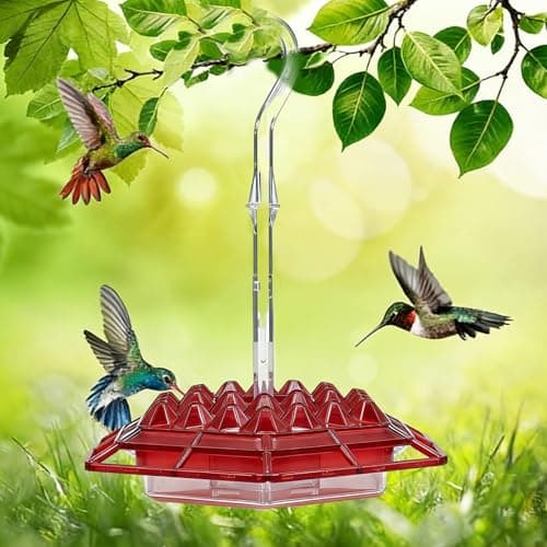 Hummingbird Feeder for Outdoors Bee-Proof & Leak-Proof, Features 32 Feeding Ports, Drip-Free, Easy to Clean and Refill, Attract Humming Birds Feeder Plastic with Ant Moat & Hook (Red-1PC) - Thumbnail 2