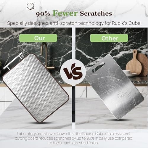 Stainless Steel Cutting Board Wood Double Sided Chopping Cutting Boards for Kitchen - 2 in 1 Ebony Metal with Handle Scratch Resistant Raw Meat Vegetable Fruit Cooking Gift 17.7''×11.6''×1''(Upgraded) - Thumbnail 2