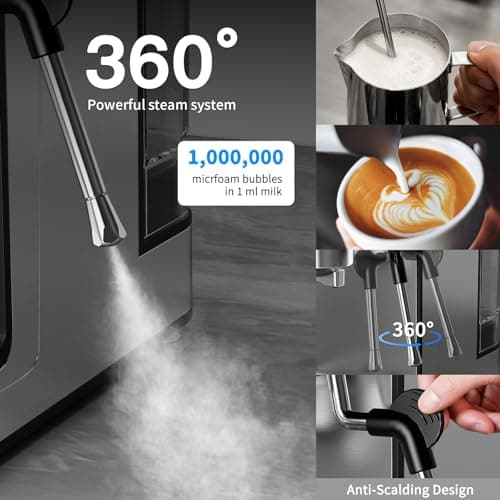 SECPOEDR 20Bar Espresso Machine with Poweful Milk Frother Rapid Cold Brew, Easy to Use Compact Espresso Maker, Fast Heat 1350W Barista-Quality Home Cappuccino Latte Machine,45oz Water Tank, Silver - Thumbnail 4