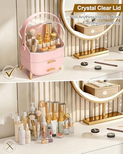 Bleutty Makeup Organizer with Drawers & Lid - Portable Large Cosmetic Storage Case for Vanity Countertop, Travel, Gift for Women, Girls, 11"×7"×15", Pink - Thumbnail 4