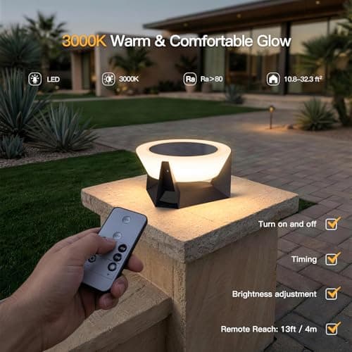 MVBT 11.8" Solar Post Lights, Solar Pillar Lights Outdoor Waterproof, Dusk to Dawn Column Lights Outside, Outdoor Lanterns Solar Column Lamp, Round Modern Post Light for Patio Deck Yard Pool Posts - Thumbnail 4