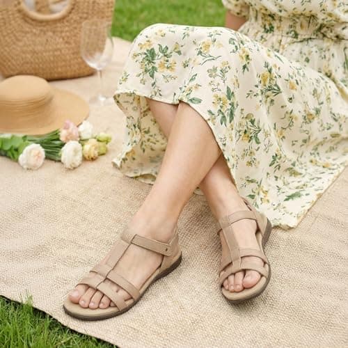 Rihero Orthopedic Sandals for Women Arch Support Orthotic Comfortable Casual Summer Beach Walking Nude Flat Sandals Size 6.5 - Thumbnail 3