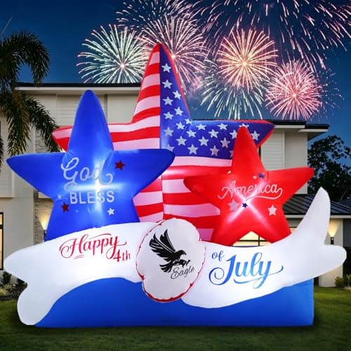 GIFTFIND 7.2FT 4th of July Inflatables Outdoor Decorations, Inflatable Star Decoration, Built in LED Lights Blow up Memorial Patriotic Inflatable Independence Day Decor for Party Procession Yard