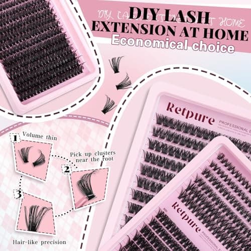 Lash Clusters Kit 800pcs 60D+80D+100D D Curl 10-20mm Eyelash Clusters, Volume Fluffy False Eyelashes DIY Lash Extension Kit Includes Lash Glue & Lash Tweezers, Cluster Eyelash Extensions for Beginners - Thumbnail 2