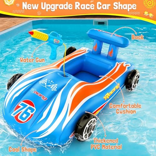 ZIZZ Pool Floats Kids Toys with Water Gun - Inflatable Ride-on Pool Toys for Kids Ages 4-8 Race Car Toddlers Pool Float Summer Outdoor Swimming Pool Toys Games for Boys Girls Fun Summer Water Toys - Thumbnail 5