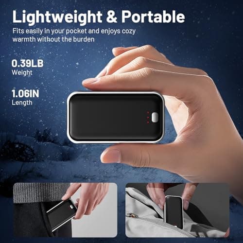 2 Pack Hand Warmers, Rechargeable Electric Hand Warmer, 8Hrs Long-Lasting Heat, Reusable, Portable Pocket Warmers, Christmas Warm Gifts for Men Women Kids Camping, White Black - Thumbnail 5