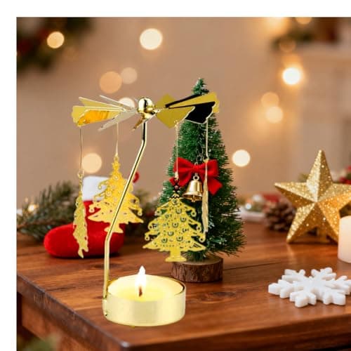 4EVERHOPE Rotating Candle Holder, Gold Spining Metal Tealight Candle Holder for Birthday, Christmas, Valentine's Day, Party Table Decor, Wedding (Chirstmas Tree) - Thumbnail 3