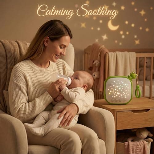 White Noise Sound Machine Baby with Star Projector | Portable Sleep Music Sound with Hook for Nursery, Bedroom, Travel, Infant, The Best Gift for Baby (Frog) - Thumbnail 4