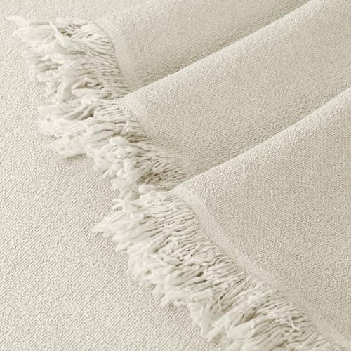 TAOCOCO Couch Cover, Couch Cover Blanket for Sofa, Thick Durable Throw for Sectional Couch, Washable Furniture Protector for Dogs Kids, Tassel Trim, 71''x150'' Beige - Thumbnail 2