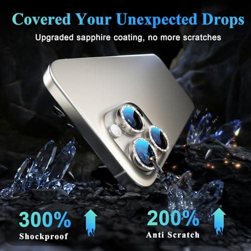 YWXTW Designed for iPhone 16 Pro/iPhone 16 Pro Max Camera Lens Protector Bling, [New Glitter Design] Individual Metal Tempered Glass Camera Cover Accessories Case Friendly (Natural Titanium) - Thumbnail 3
