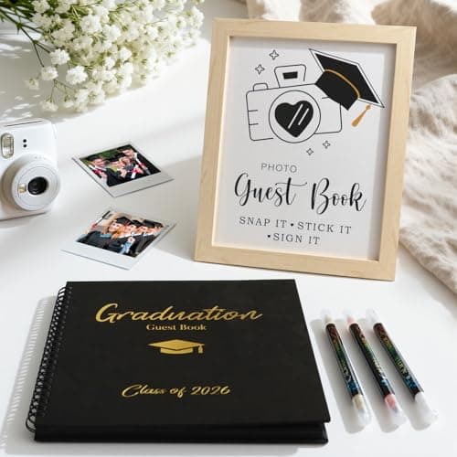 2026 Graduation Decorations - 30 Pages Graduation Guest Book with Photo Sign and 3 Markers - Class of 2026 Graduation Gifts Graduation Decor Party Favors Supplies for Kindergarten High School College - Image 1