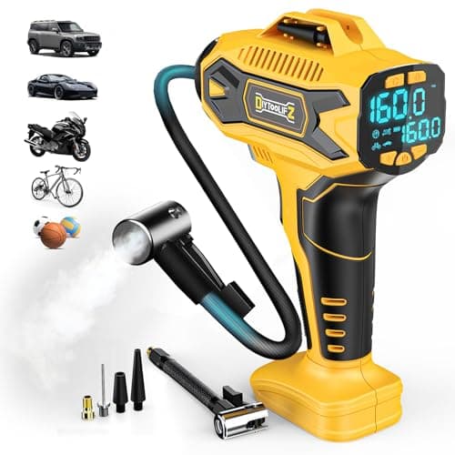DIYtoolifz Cordless Tire Inflator Air Compressor Compatible with Dewalt 20V Battery, 160PSI Portable Air Pump with Digital Pressure Gauge, Fast Inflation for Cars, Motorcycles, Bikes (Tool Onlyl)